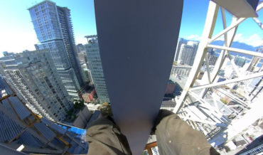 First Person POV Footage Of High-Rise Iron Worker