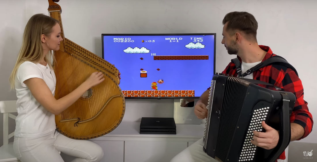 Super Mario Bros. World 1-1 Music & Sound Effects On Bandura and Accordion