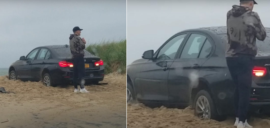 Man Locks Himself Out Of BMW Stuck On Beach While Still In Reverse