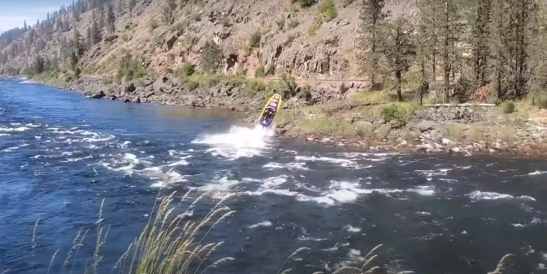 Woopsie: Jet Boat Launches Off Giant Rock, Crashes Onshore During River Race