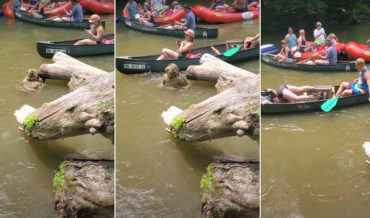 Hiding Sasquatch Scares Canoer Going Down River