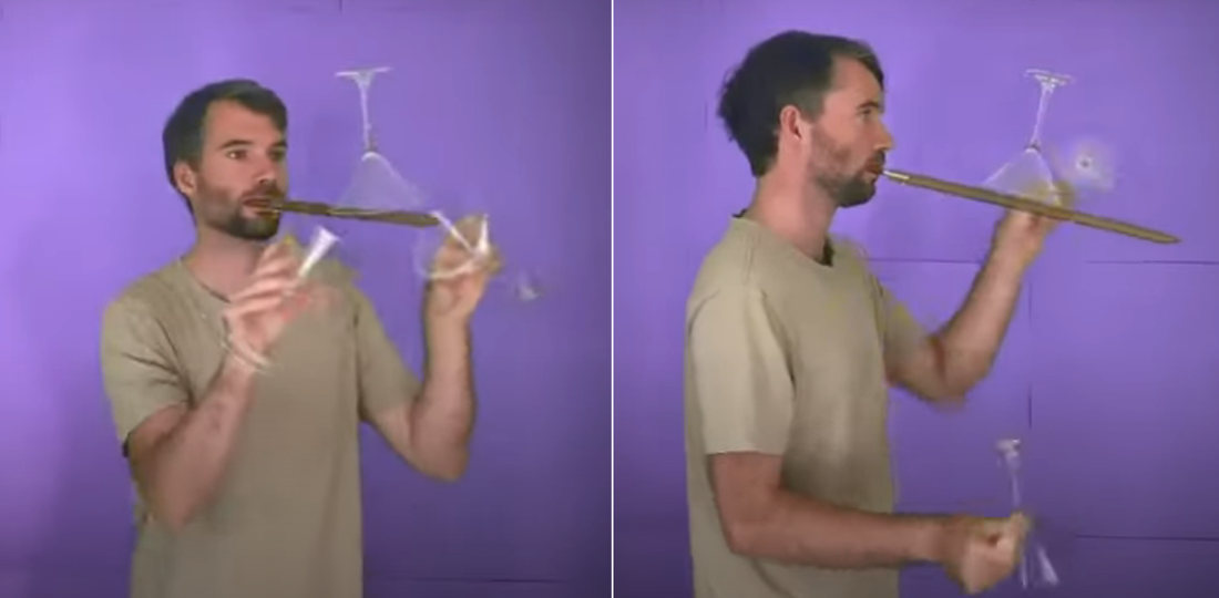 Classic: The Old 3 Martini Glasses And A Stick In Your Mouth Juggling Routine