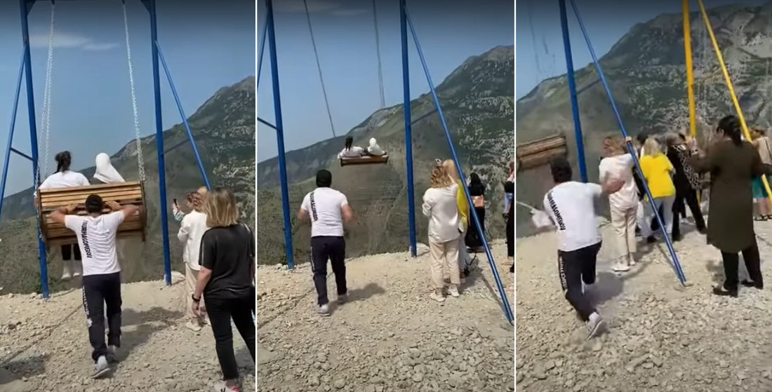 Nope: Cliffside Swing Breaks Almost Sending Two Women To Their Doom