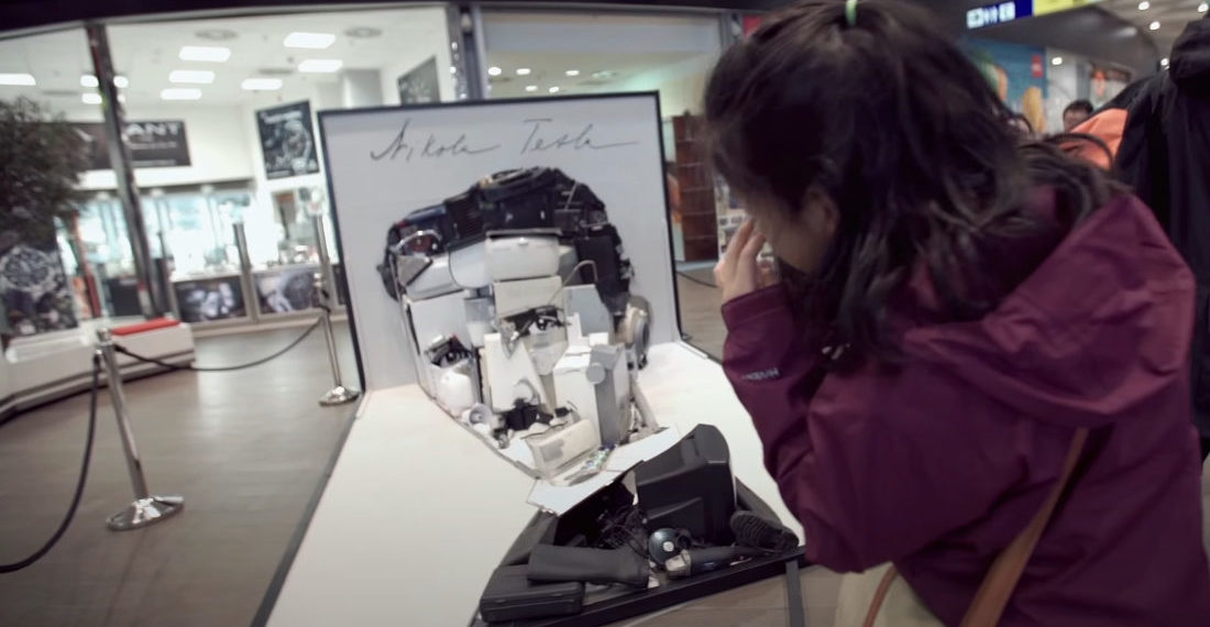 Cool 3D Anamorphic Portrait Of Nikola Tesla Made From Appliances