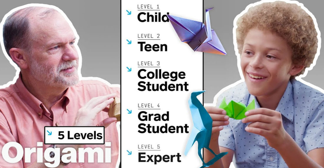 Origami Master Teaches Five Different Skill Levels, From Child To Expert