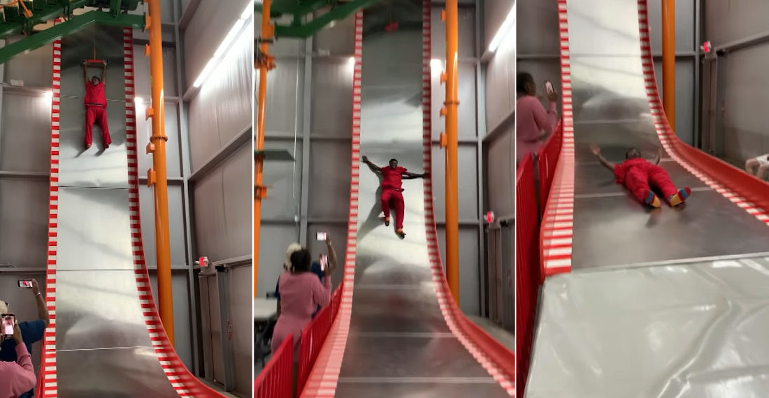 Man Gets Hoisted To Top Of 32-Foot Slide, Doesn’t Want To Let Go