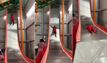 Man Gets Hoisted To Top Of 32-Foot Slide, Doesn’t Want To Let Go