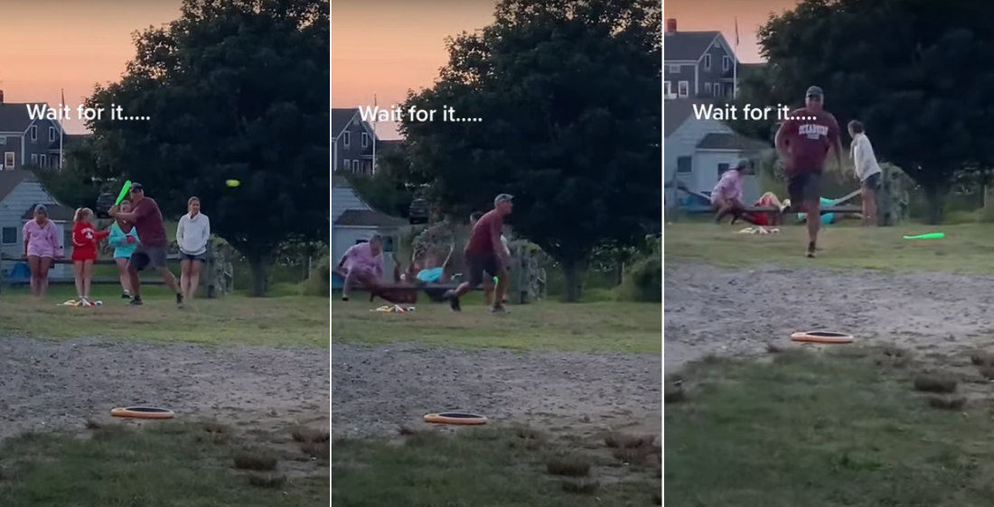 What Are The Odds?: Fence Breaks The Same Moment Man Smacks Baseball