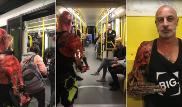 One Armed Man Cosplays As Gun-For-Arm Movie Character On Subway