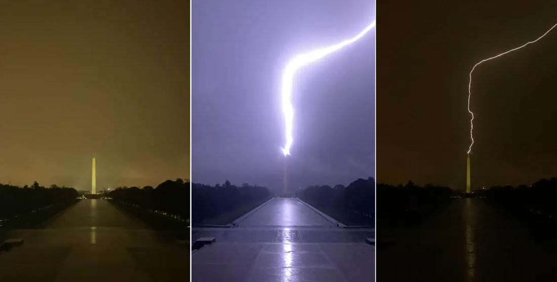 Tourist Captures Video Of Washington Monument Getting Struck By Lightning