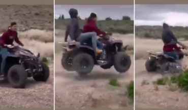 Backseat ATV Rider Lands On Driver’s Shoulders After Jump