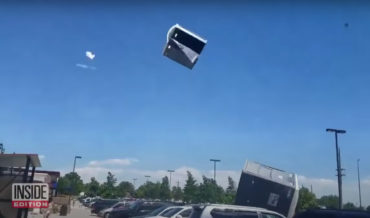 Strong Winds Carry Porta-Potty Into the Sky