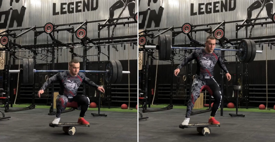 Weightlifter Squats 220-Pounds While Balancing On Balance Board