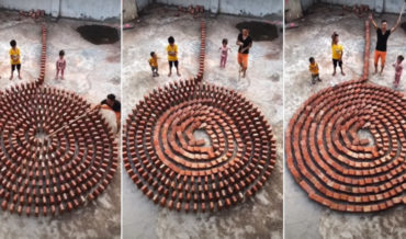 So Satisfying: The Sound Of A Brick Domino Run Falling