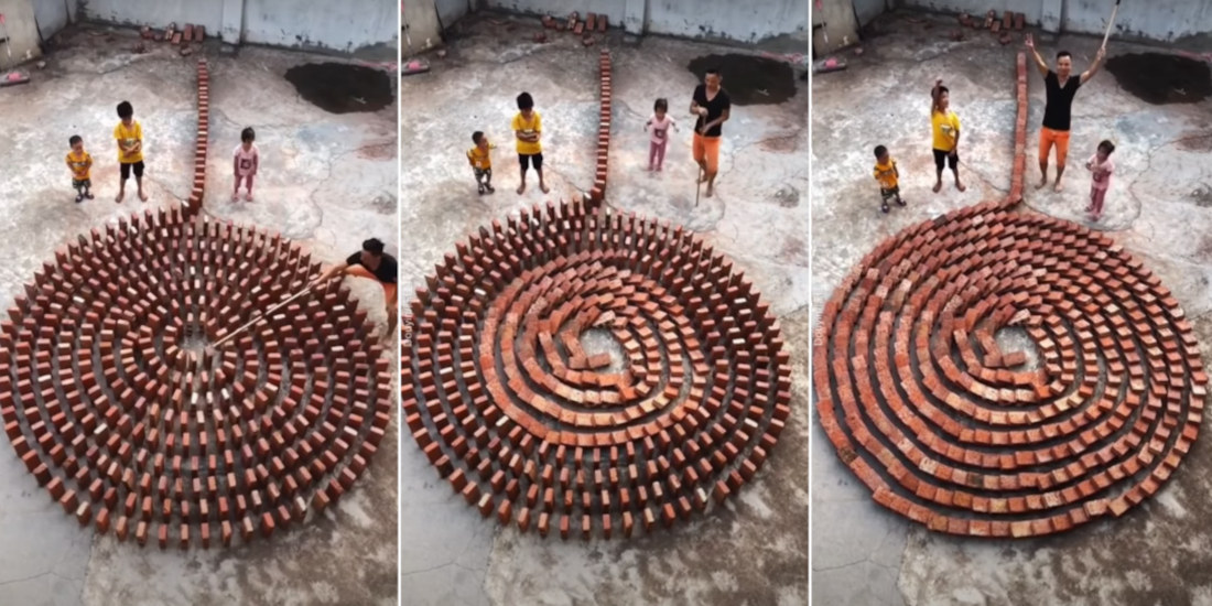 So Satisfying: The Sound Of A Brick Domino Run Falling