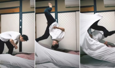Guy Front Flips Himself Into His Bed Covers