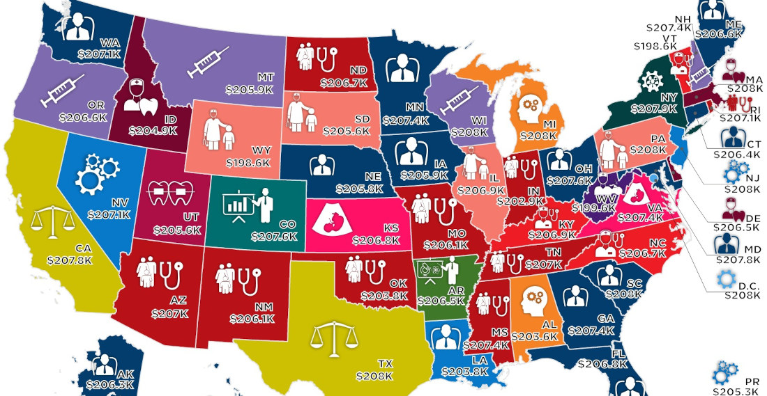 Map Of The Best Paying Job In Each U.S. State