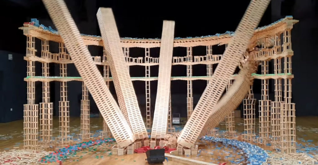 Holy Smokes: A Massive Domino And Kapla Block Megastructure Demolition