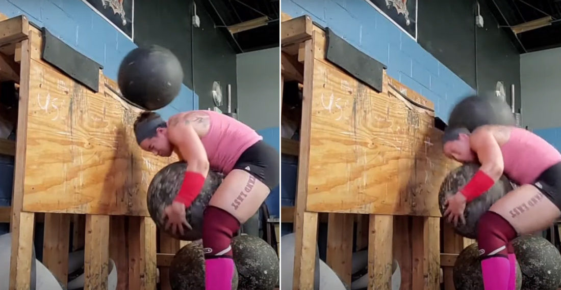 Ouch: Spherical Lifting Stone Falls On Woman While Training