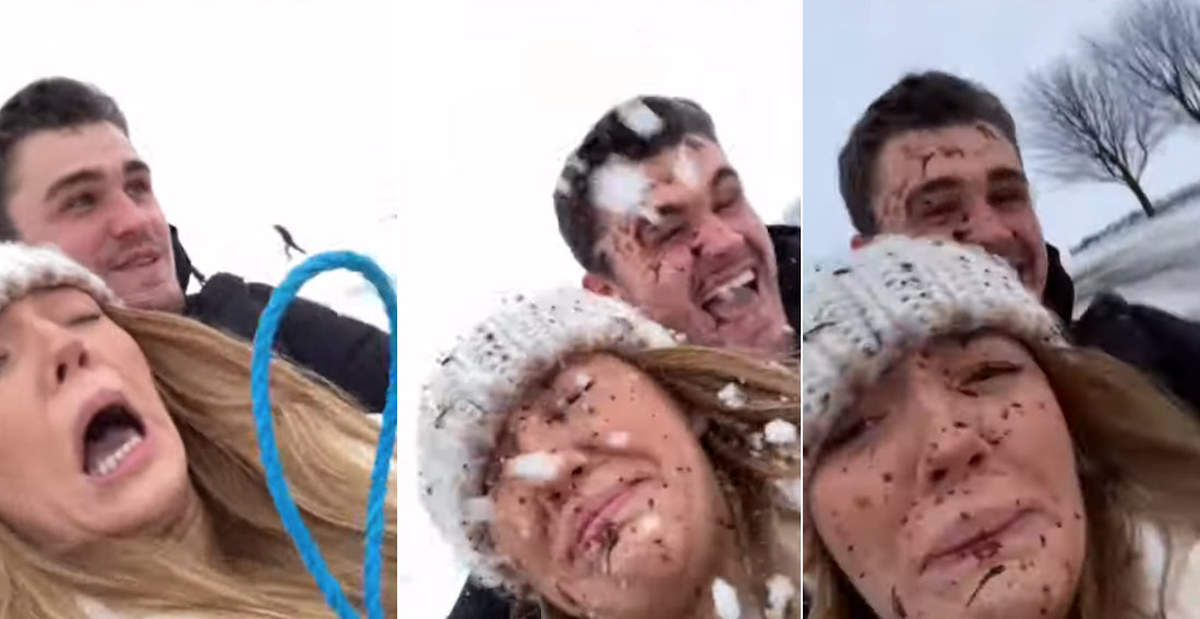 Couple Gets Mudded In Face While Sledding