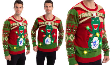Illuminated T-Rex Hanging Christmas Lights Ugly Christmas Sweater