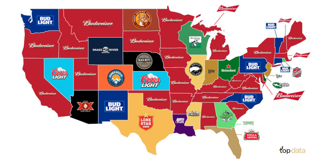 A United States Map Of Each State’s Most Popular Beer