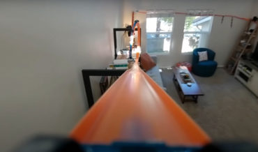 POV Footage Of Hot Wheels Traveling Down A 3-Story Track