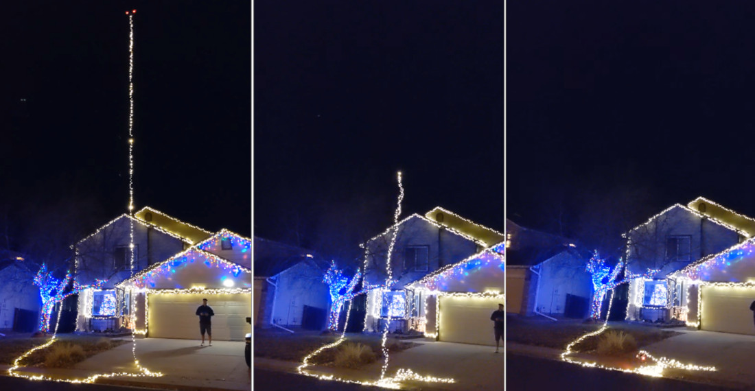 Man Attempts To Use Drone To Hang Christmas Lights