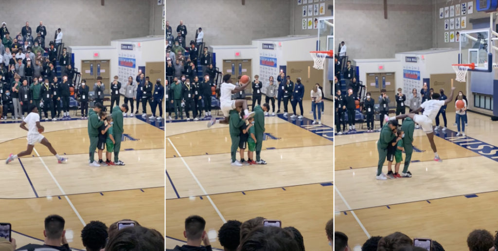 High School Basketball Player's Failed Attempt To Dunk Over Heads Of Fans