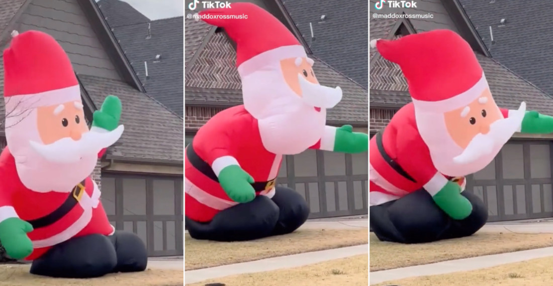 Giant Inflatable Santa Claus Sexy Dancing In High Winds