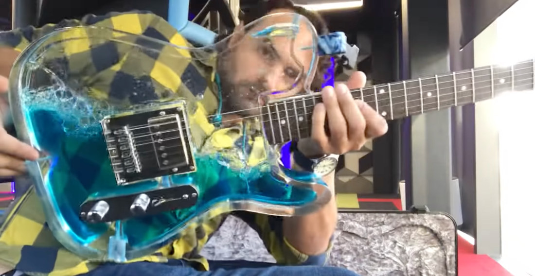 Musician Builds Clear, Liquid-Filled Electric Guitar