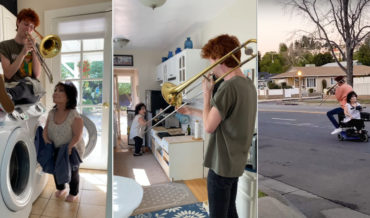 Son Provides Trombone Sound Effects For Mom
