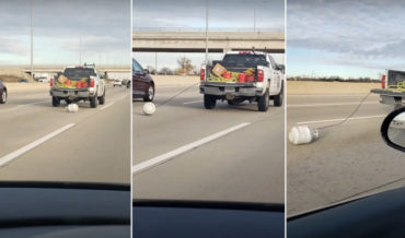 Yikes: Truck Dragging Propane Tank Down Highway
