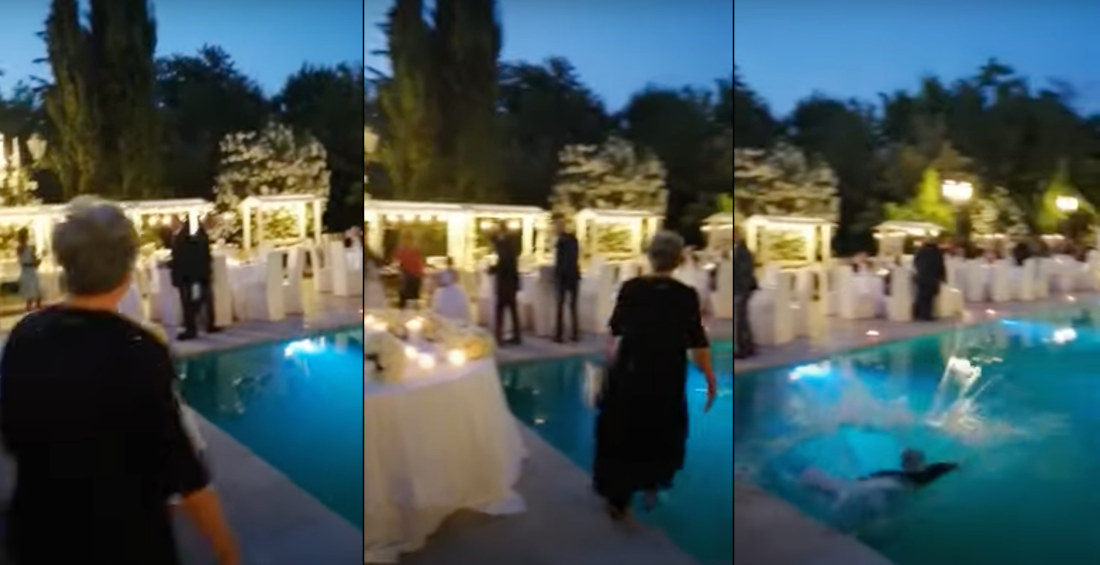 Grandma Walks Into Pool At Wedding Reception