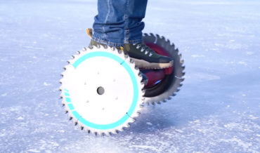 Modding A Hoverboard With Saw Blade Wheels To Travel On Ice