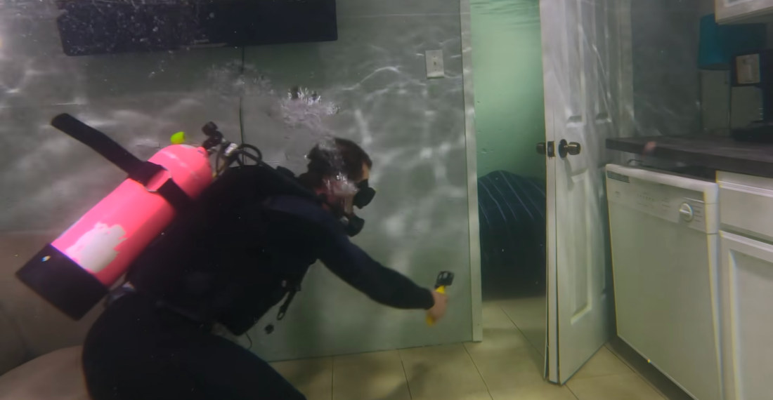 Man Builds Tiny Waterproof House Then Fills It With Water To Go Scuba Diving
