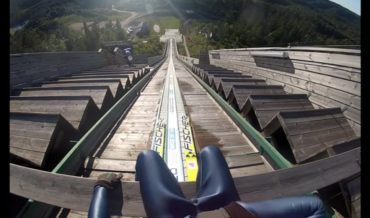 POV Footage Of A Ski Jump With No Snow