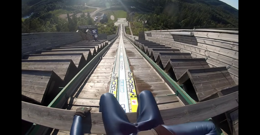 POV Footage Of A Ski Jump With No Snow