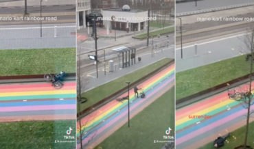 Bicyclists Attempt To Ride Rainbow Road On Hard Mode