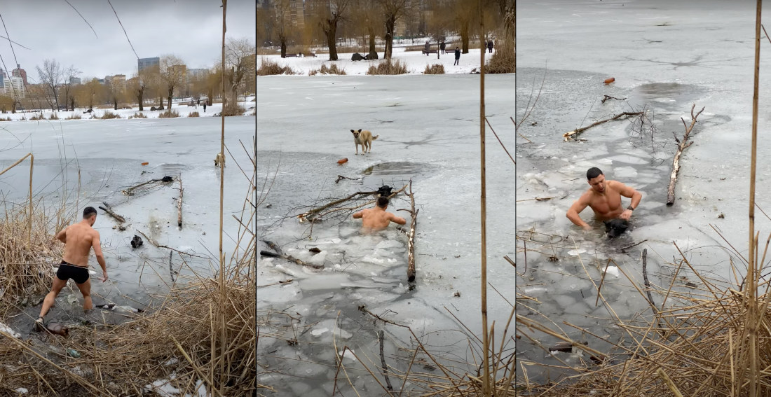 Hunk Strips Down To His Skivvies To Rescue Dog From Icy River