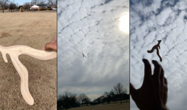 Man Demonstrates His Custom Made Kangaroo Shaped Boomerang