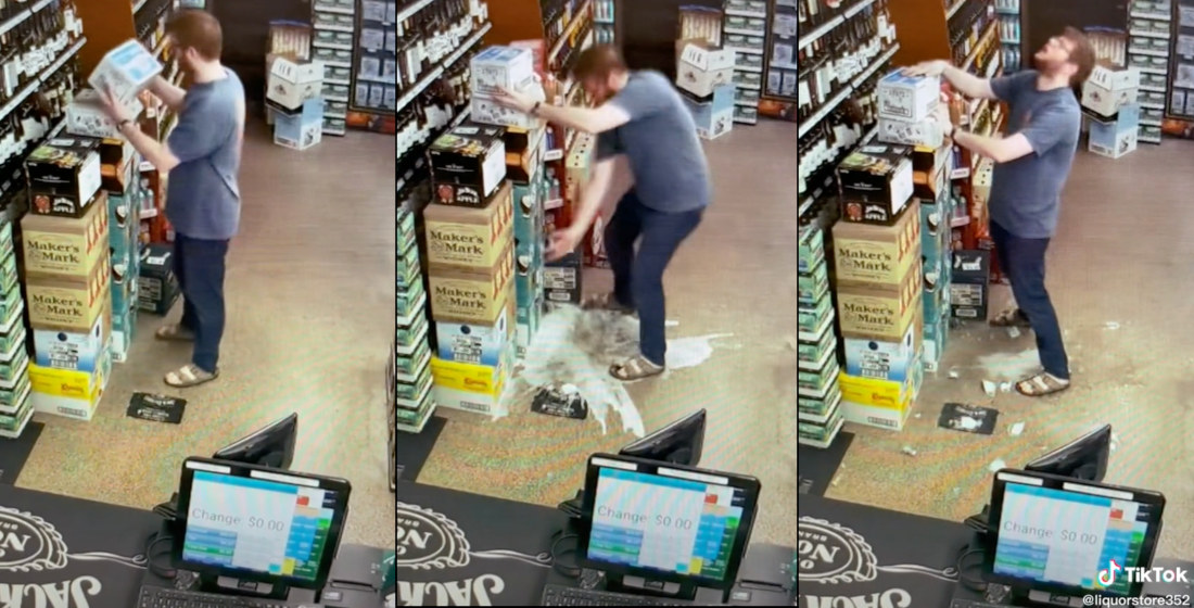 Liquor Store Employee Bested By Box Of Bottles