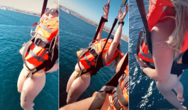 Parasailing Girl Slips Out Of Harness Seat, Is Left Hanging With Ultra-Wedgie