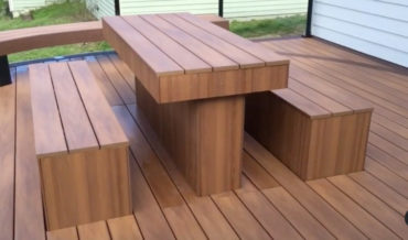 Deck With Hidden Self-Rising Table And Benches