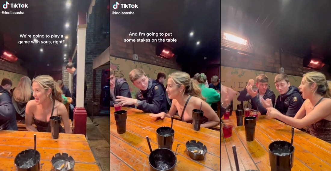 Girl Challenges 4 Guys To Simultaneous Rock/Paper/Scissors, Smokes Them All