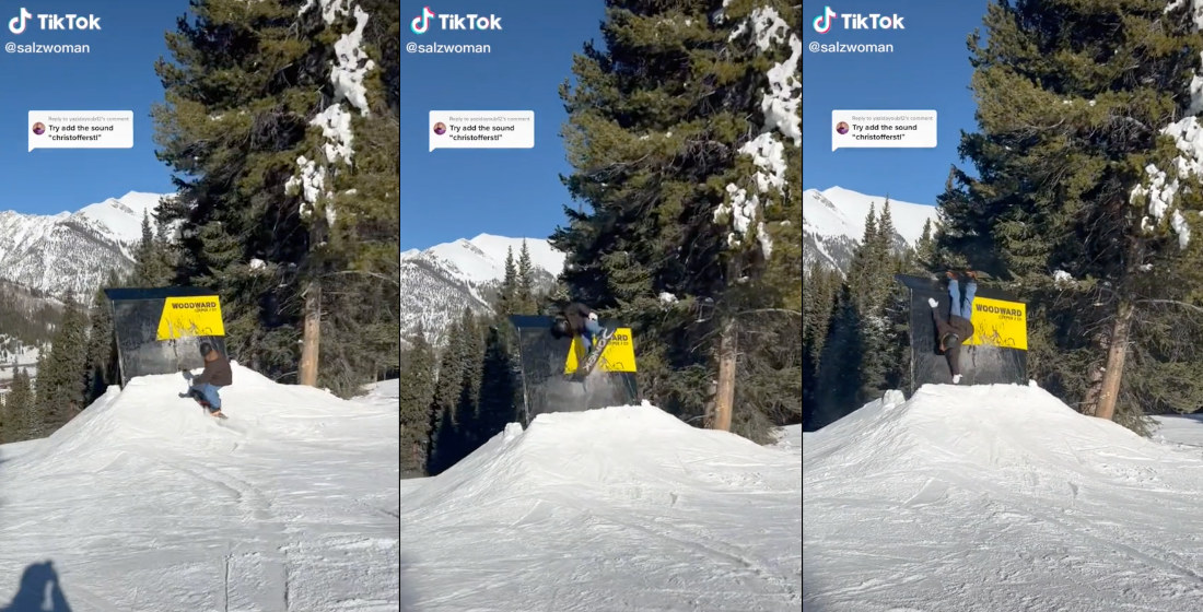 Snowboarder Gets Stuck Upside Down Attempting Trick