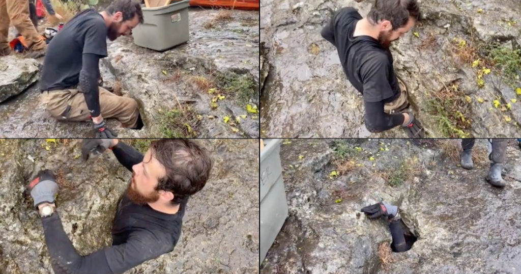 Spelunker Squeezes Himself Through Unacceptably Small Cave Entrance