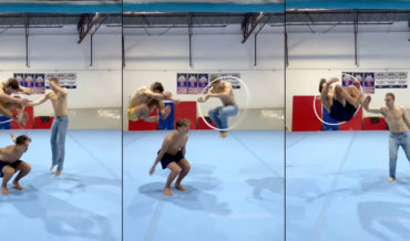 Three Dudes Jump Through Hula Hoop In A Single 360-Degree Rotation