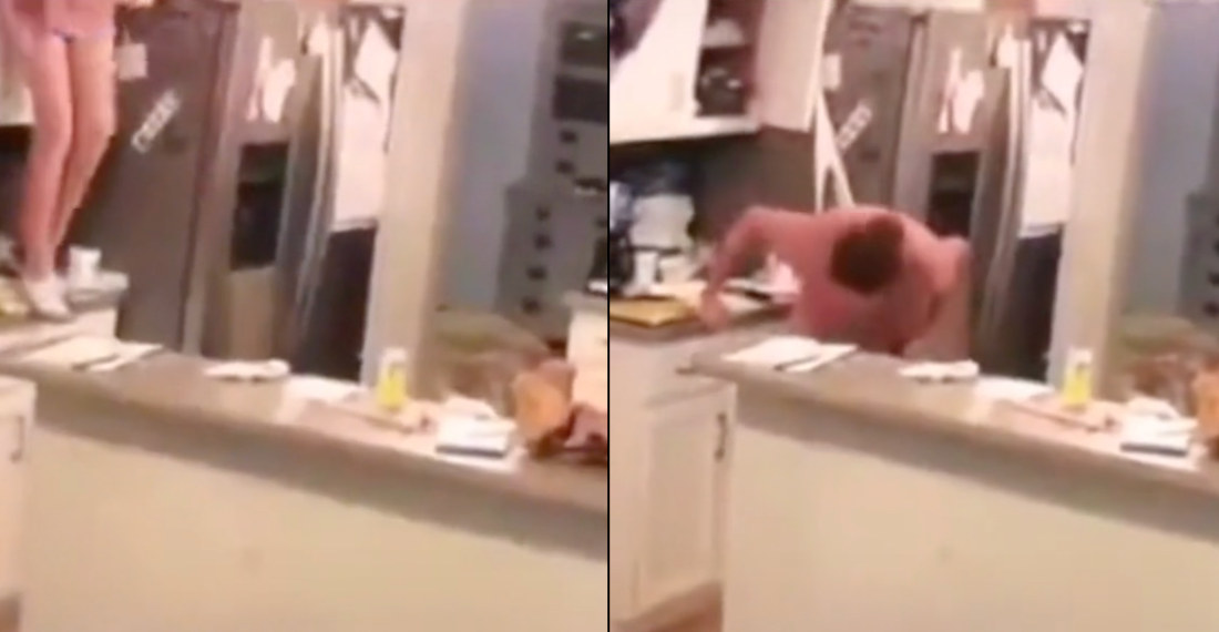 Woman Accidentally Atomic Wedgies Herself On Kitchen Cabinet