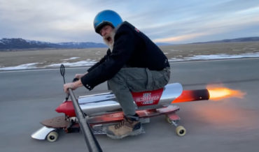 Man Takes His ACME Jet-Powered Skateboard For A Ride